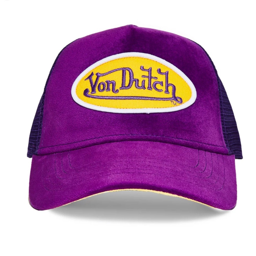 NEW‎ Von Dutch Purple Yellow Velvet Mesh Trucker SnapBack Y2K Patch Unisex hat